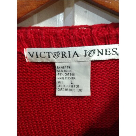 Vintage Victoria Jones Red Cardigan With Snowman Beaded Design Womens L - Picture 8 of 8